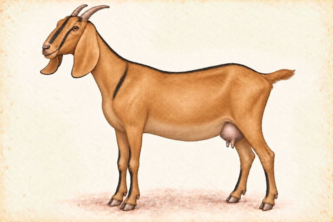 Illustration of a Nubian doe with black and tan chamoisee coloring.