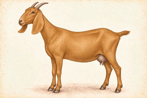 Illustration of a Nubian doe with red, tan or gold coloring.