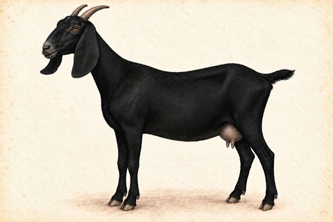 Illustration of a Nubian doe with black coloring.