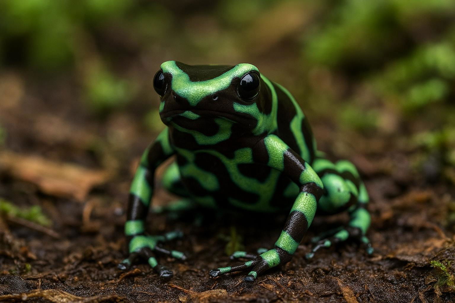 green and black poison dart frog