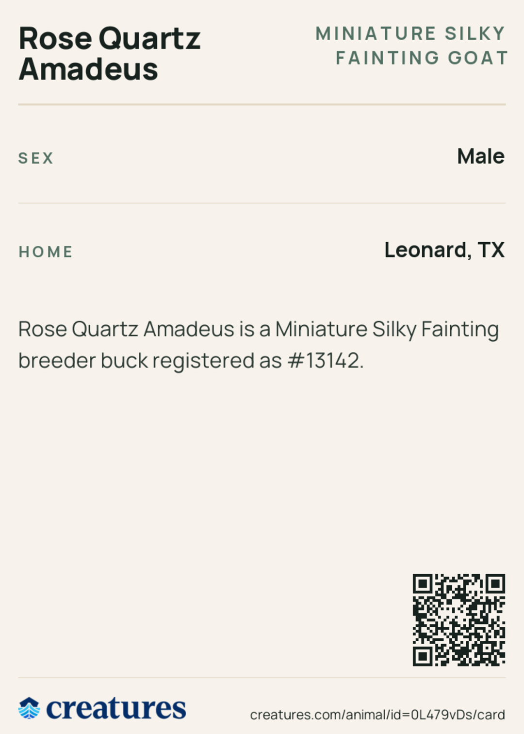 Rose Quartz Amadeus Creature Card back