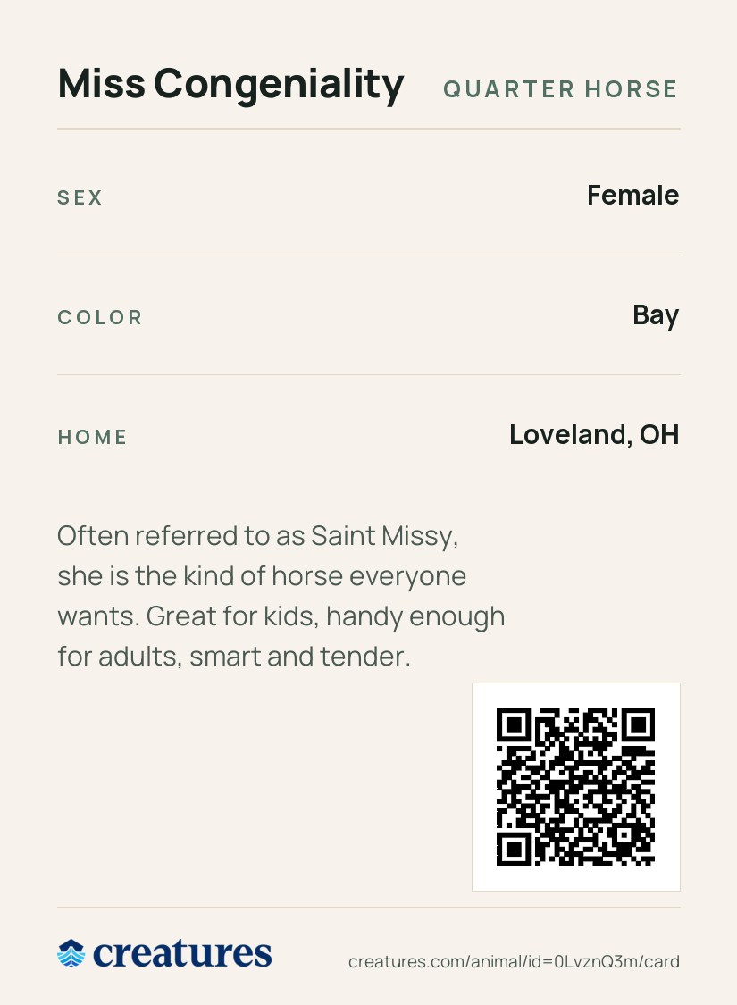 Miss Congeniality Creature Card back