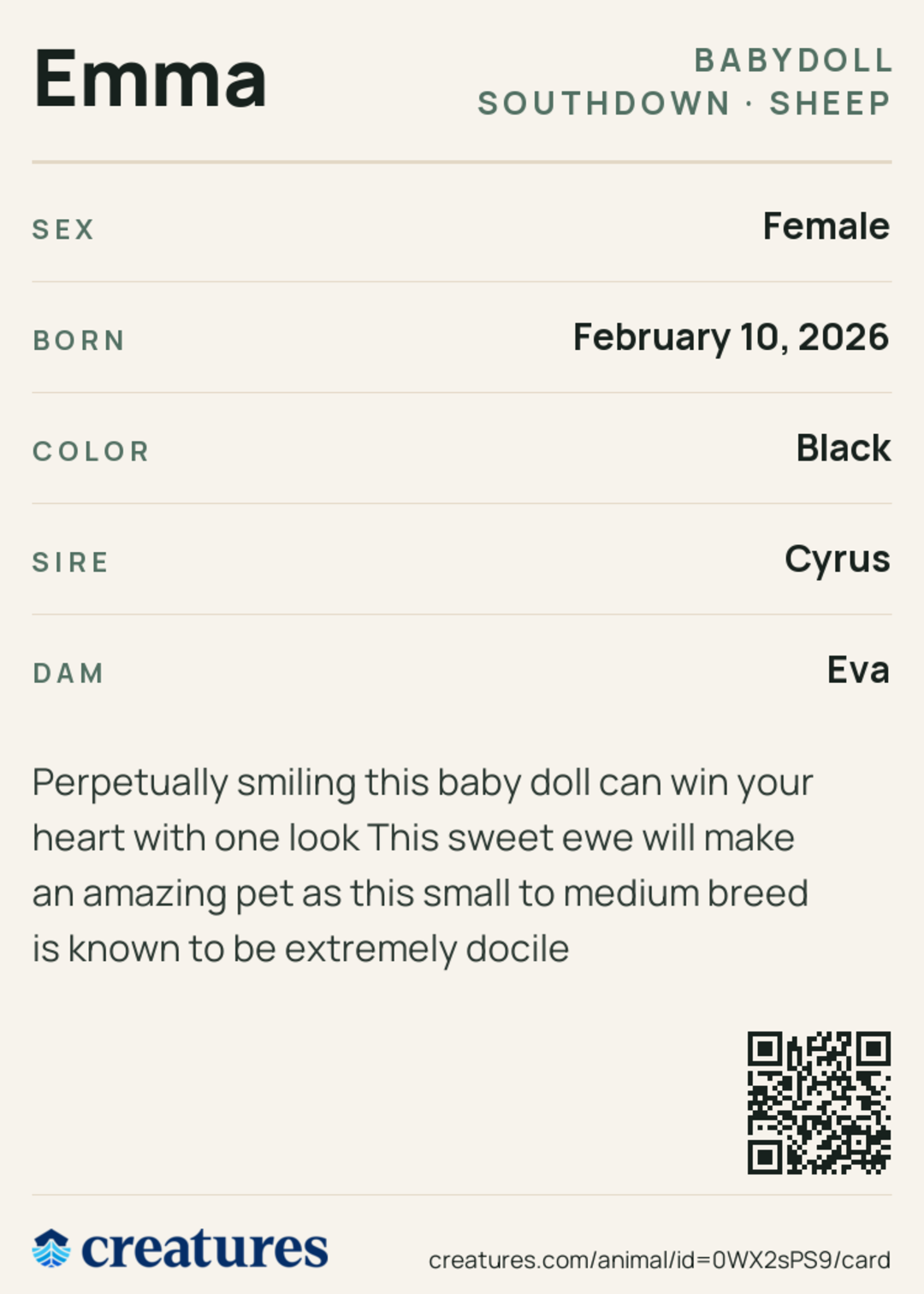 Emma Creature Card back