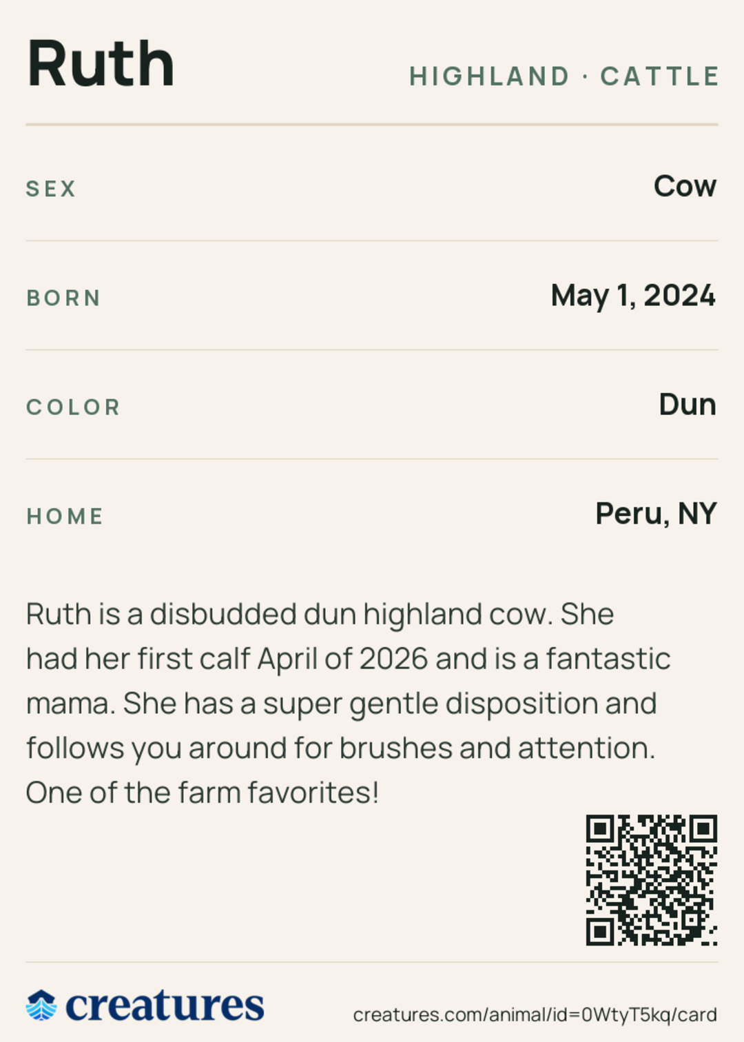 Ruth Creature Card back