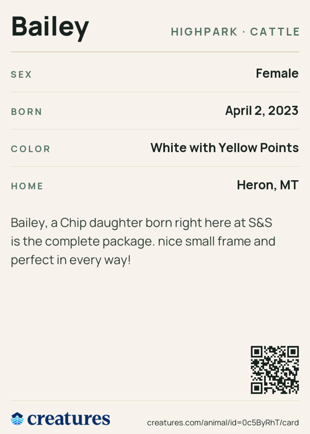 Bailey Creature Card back