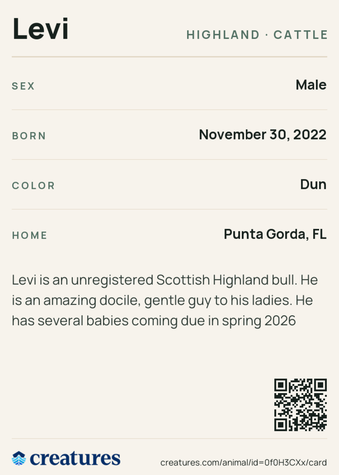 Levi Creature Card back