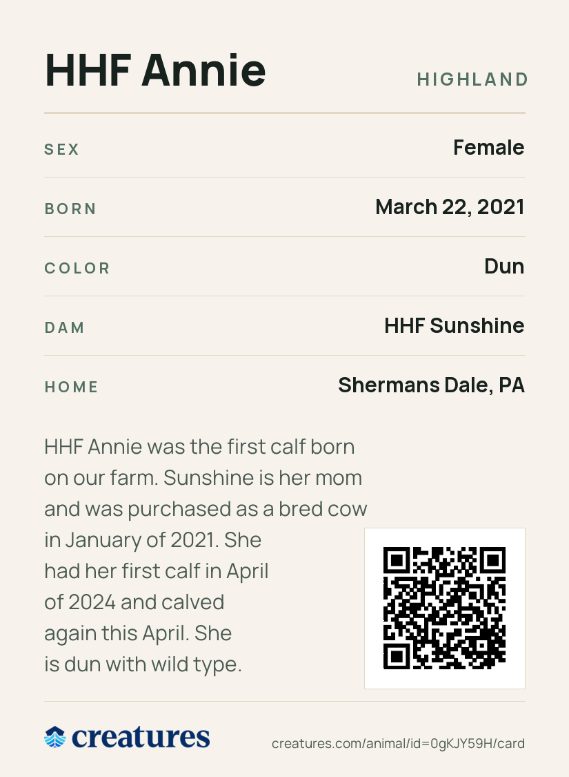 HHF Annie Creature Card back