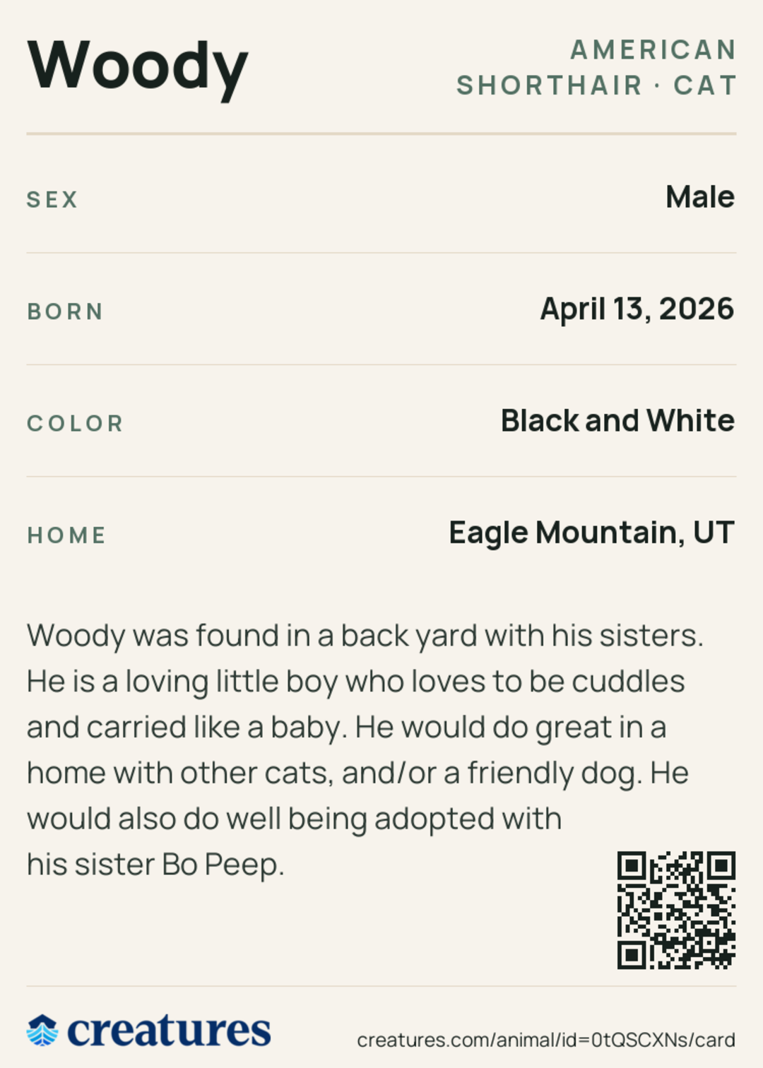 Woody Creature Card back