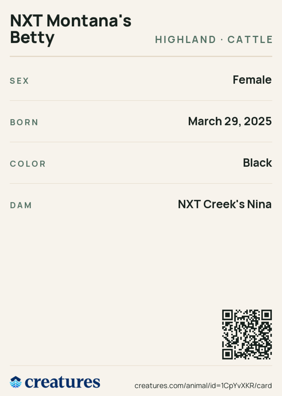 NXT Montana's Betty Creature Card back