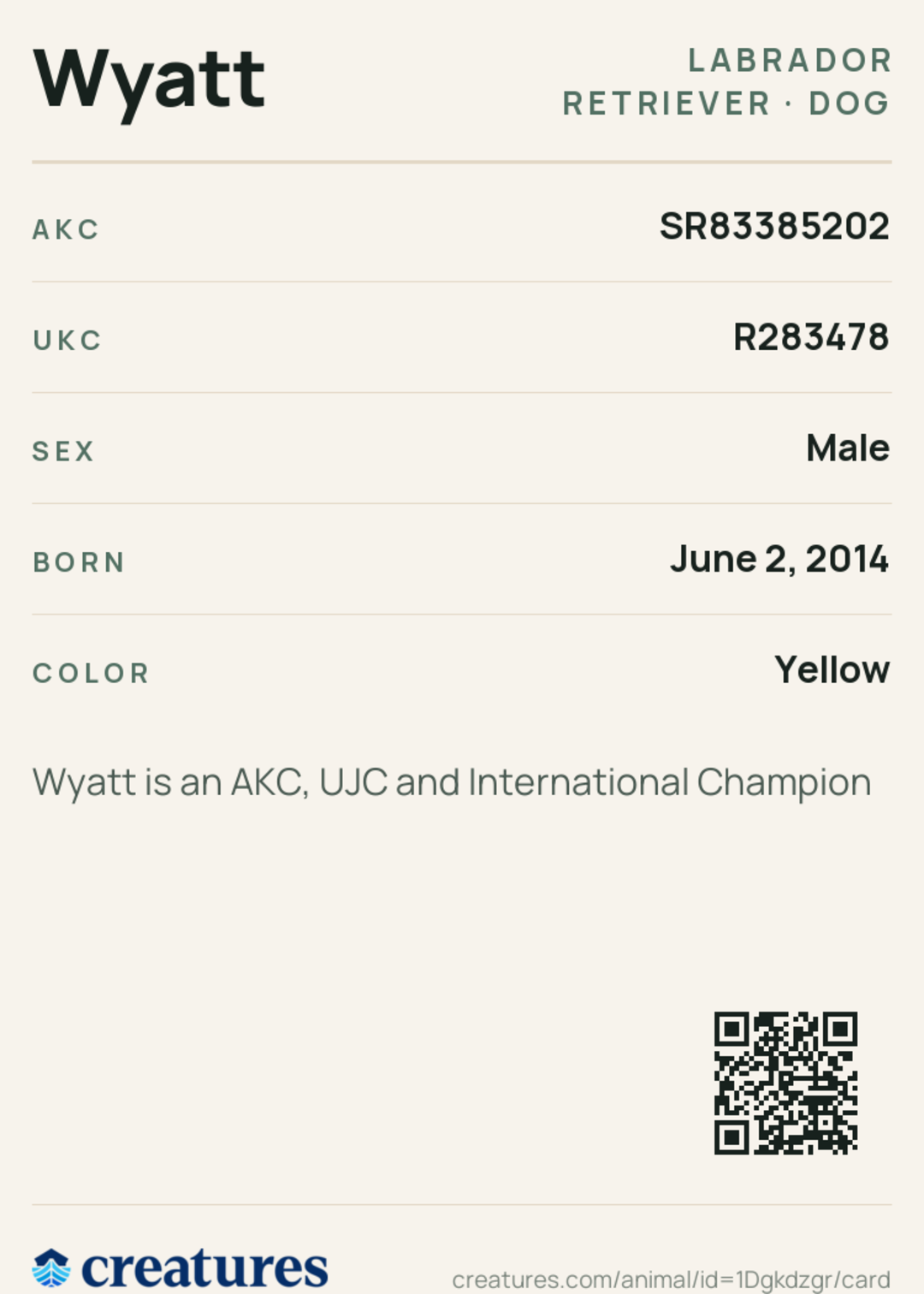 Wyatt Creature Card back