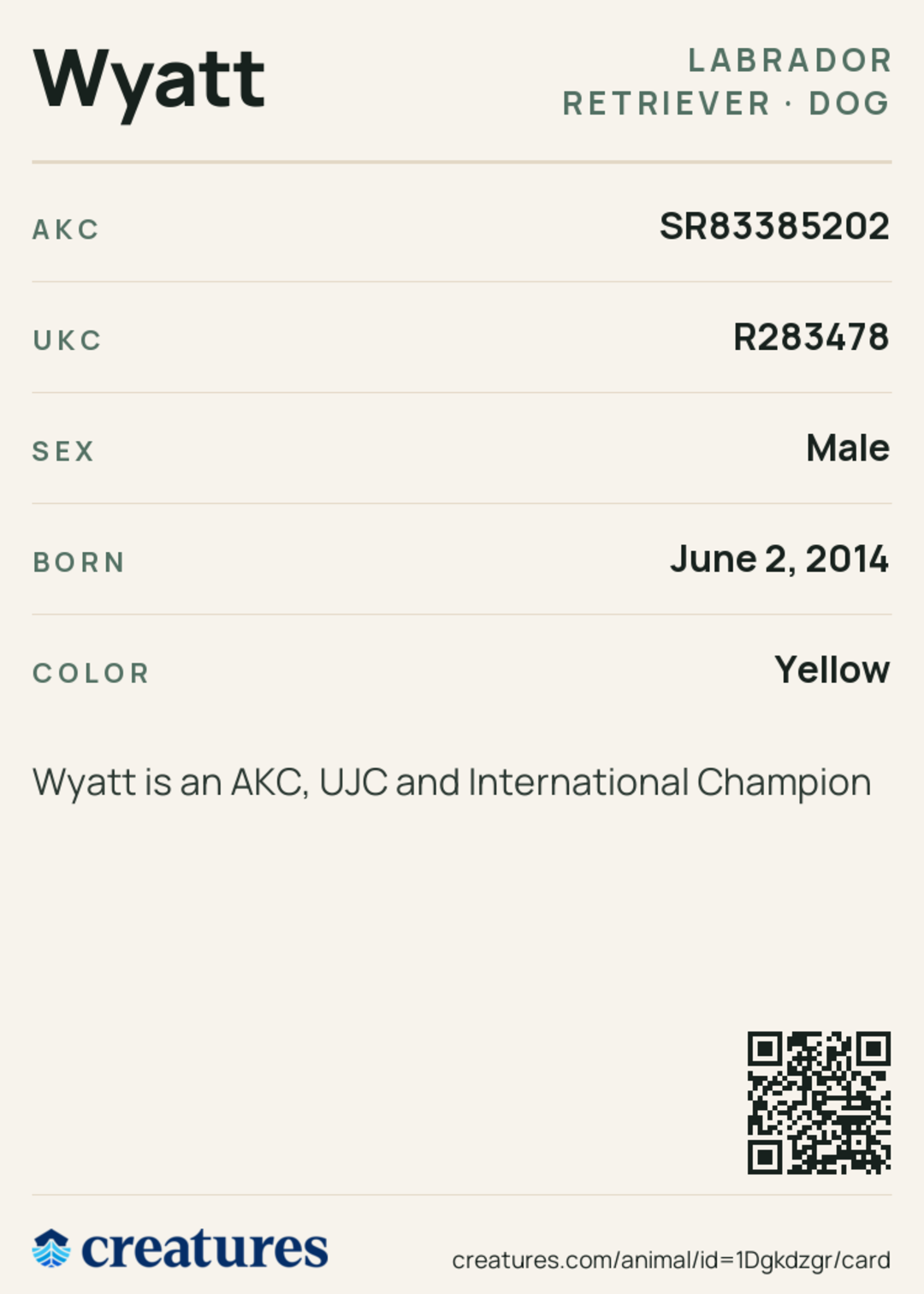 Wyatt Creature Card back