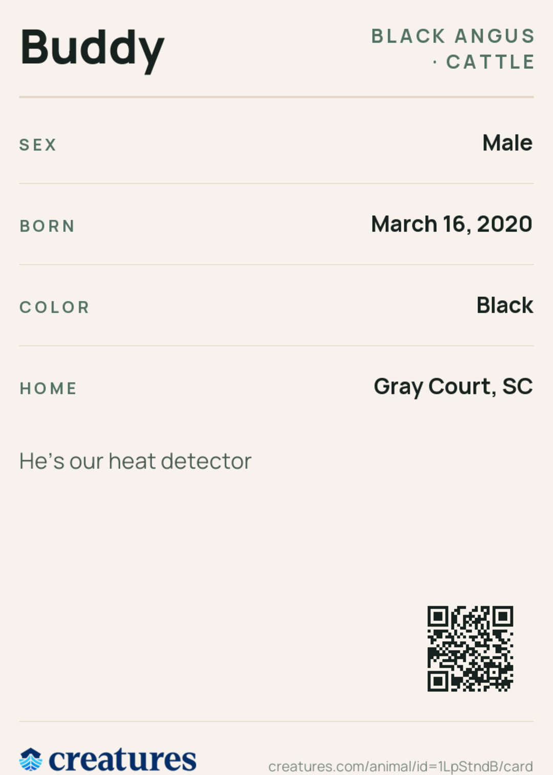 Buddy Creature Card back