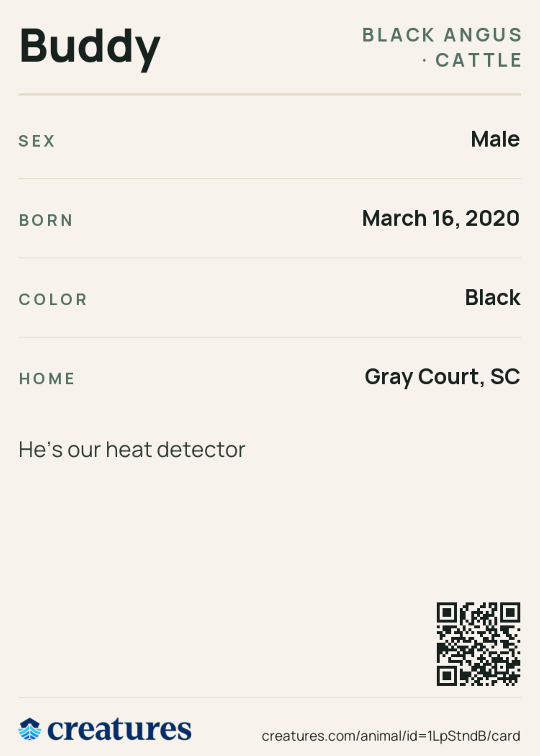Buddy Creature Card back