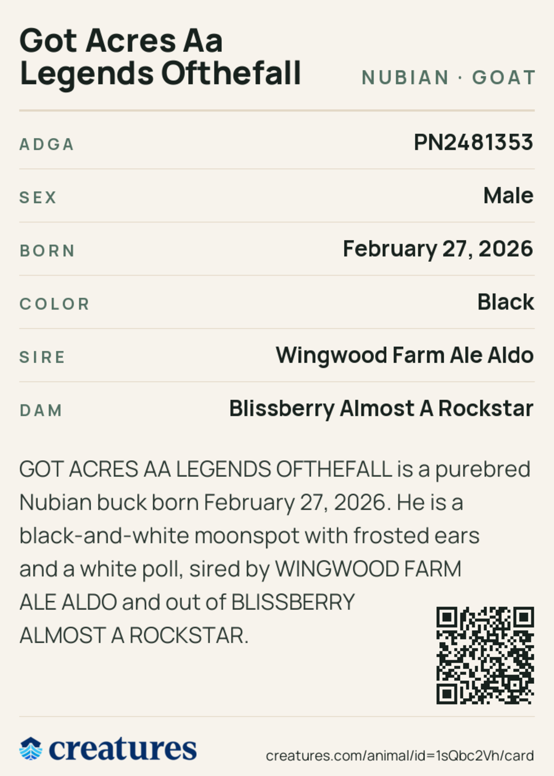 Got Acres Aa Legends Ofthefall Creature Card back