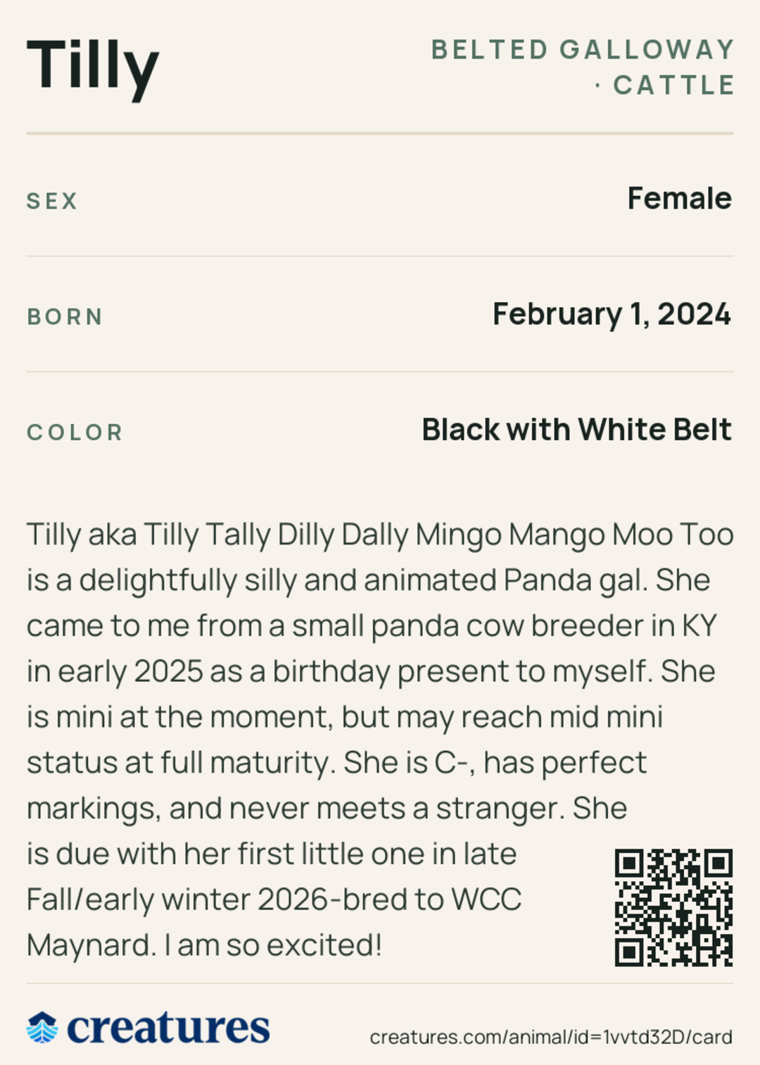 Tilly Creature Card back