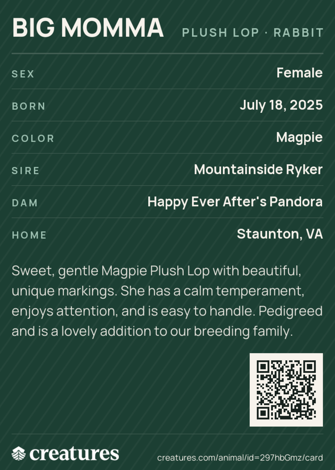 Big Momma Creature Card back