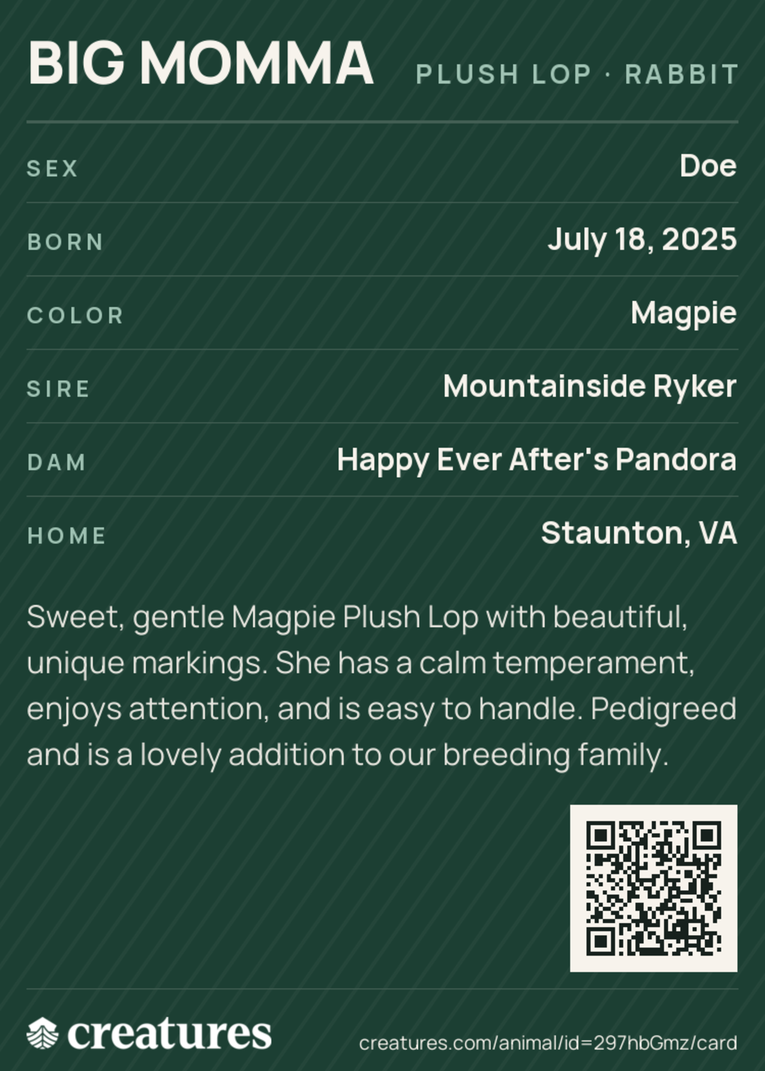 Big Momma Creature Card back