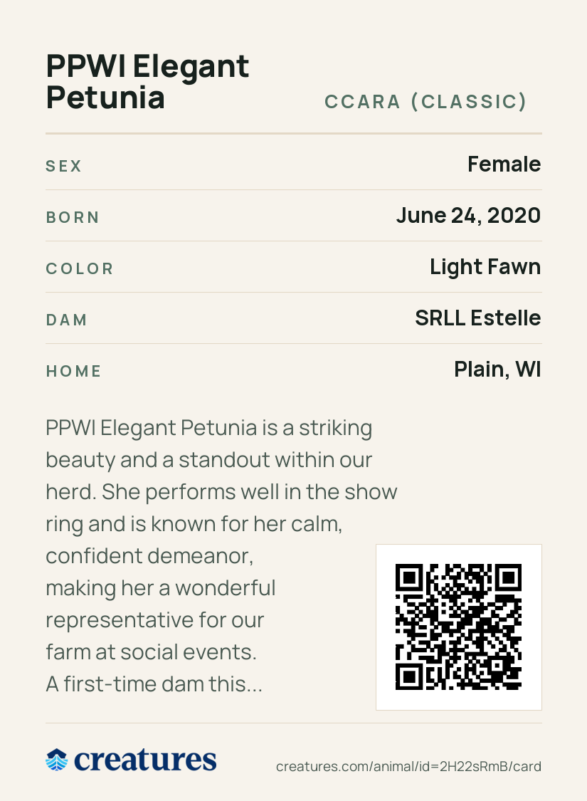 PPWI Elegant Petunia Creature Card back