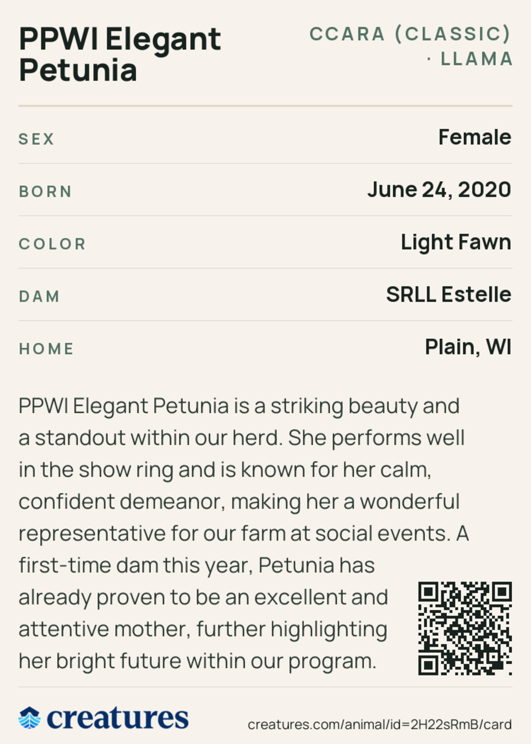 PPWI Elegant Petunia Creature Card back