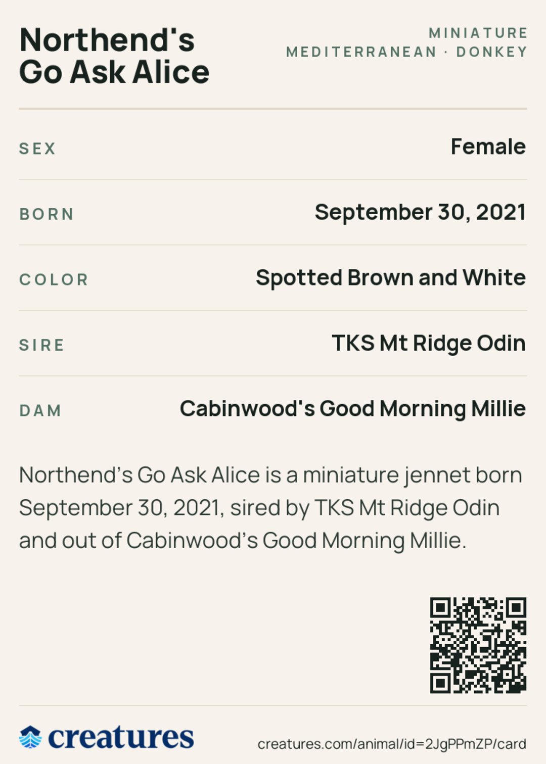 Northend's Go Ask Alice Creature Card back