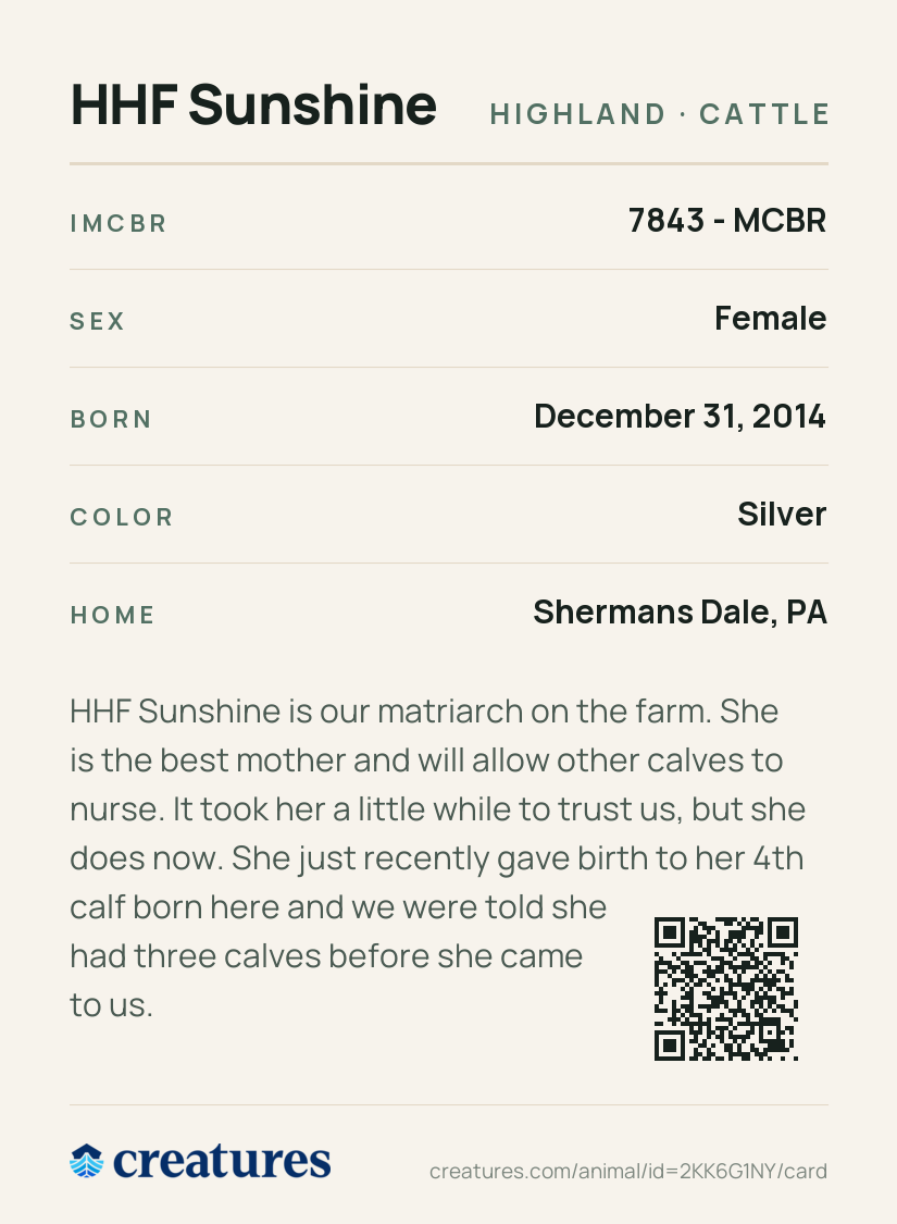 HHF Sunshine Creature Card back