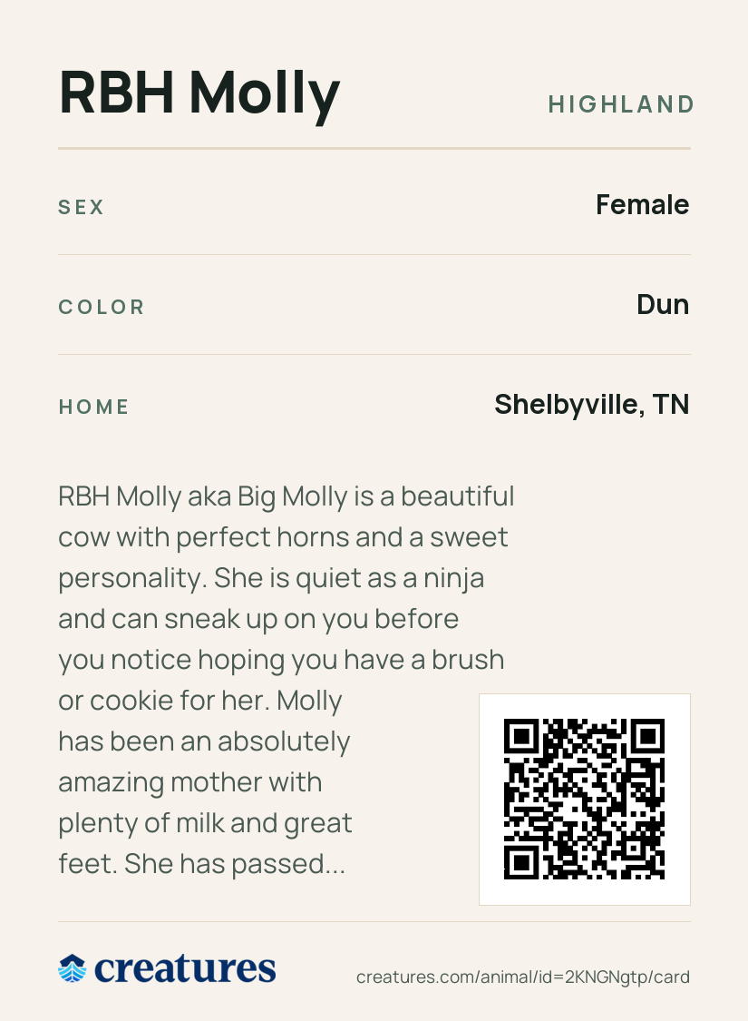 RBH Molly Creature Card back