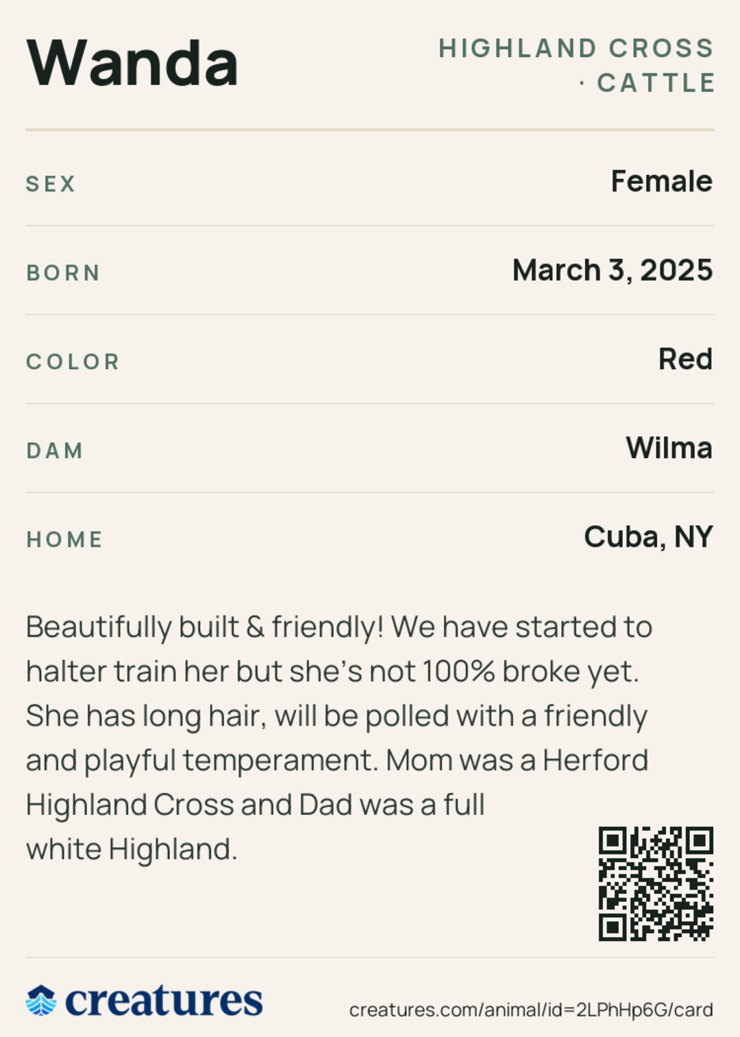 Wanda Creature Card back