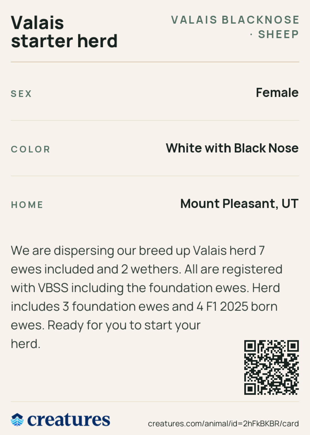 Valais starter herd Creature Card back