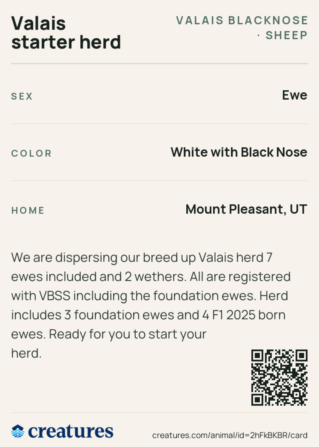 Valais starter herd Creature Card back