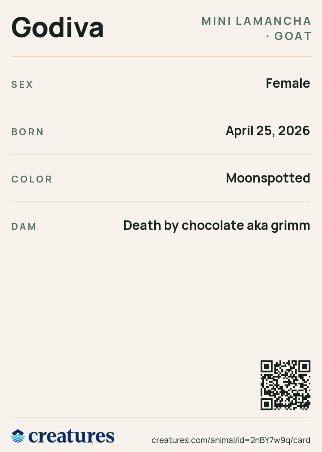 Godiva Creature Card back