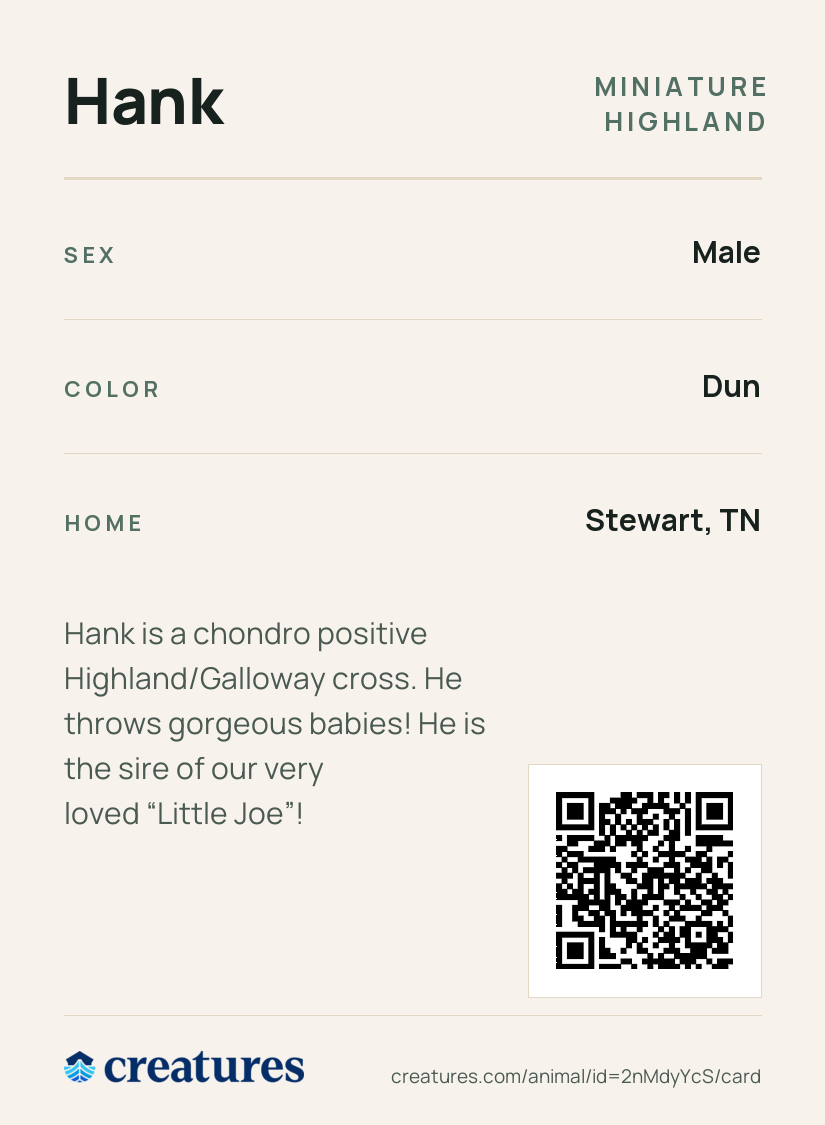 Hank Creature Card back