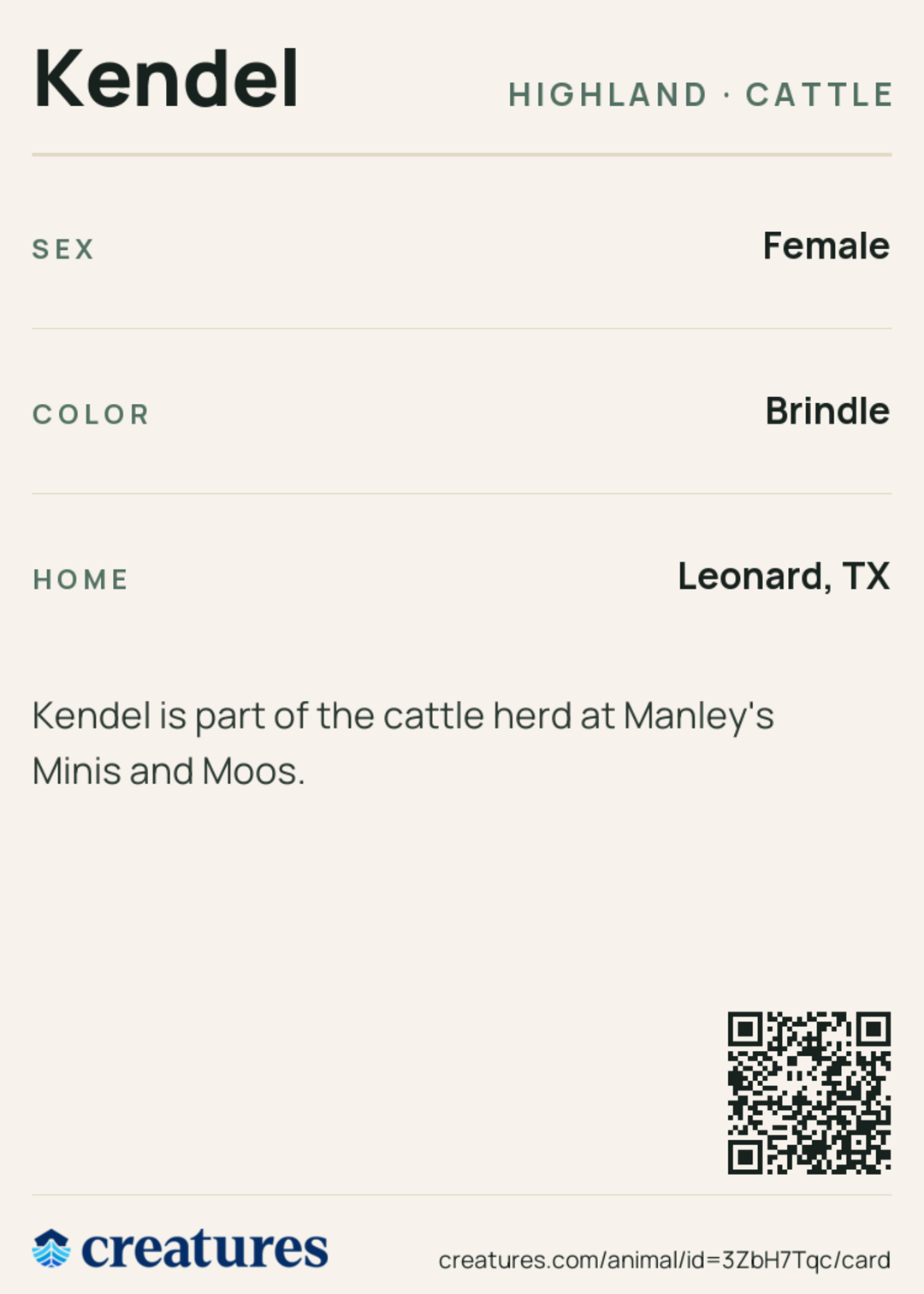 Kendel Creature Card back