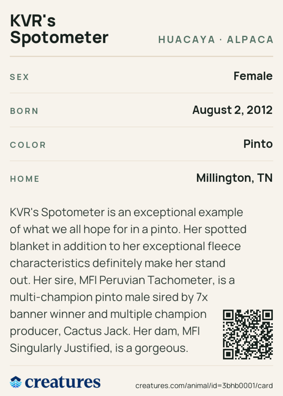 KVR's Spotometer Creature Card back