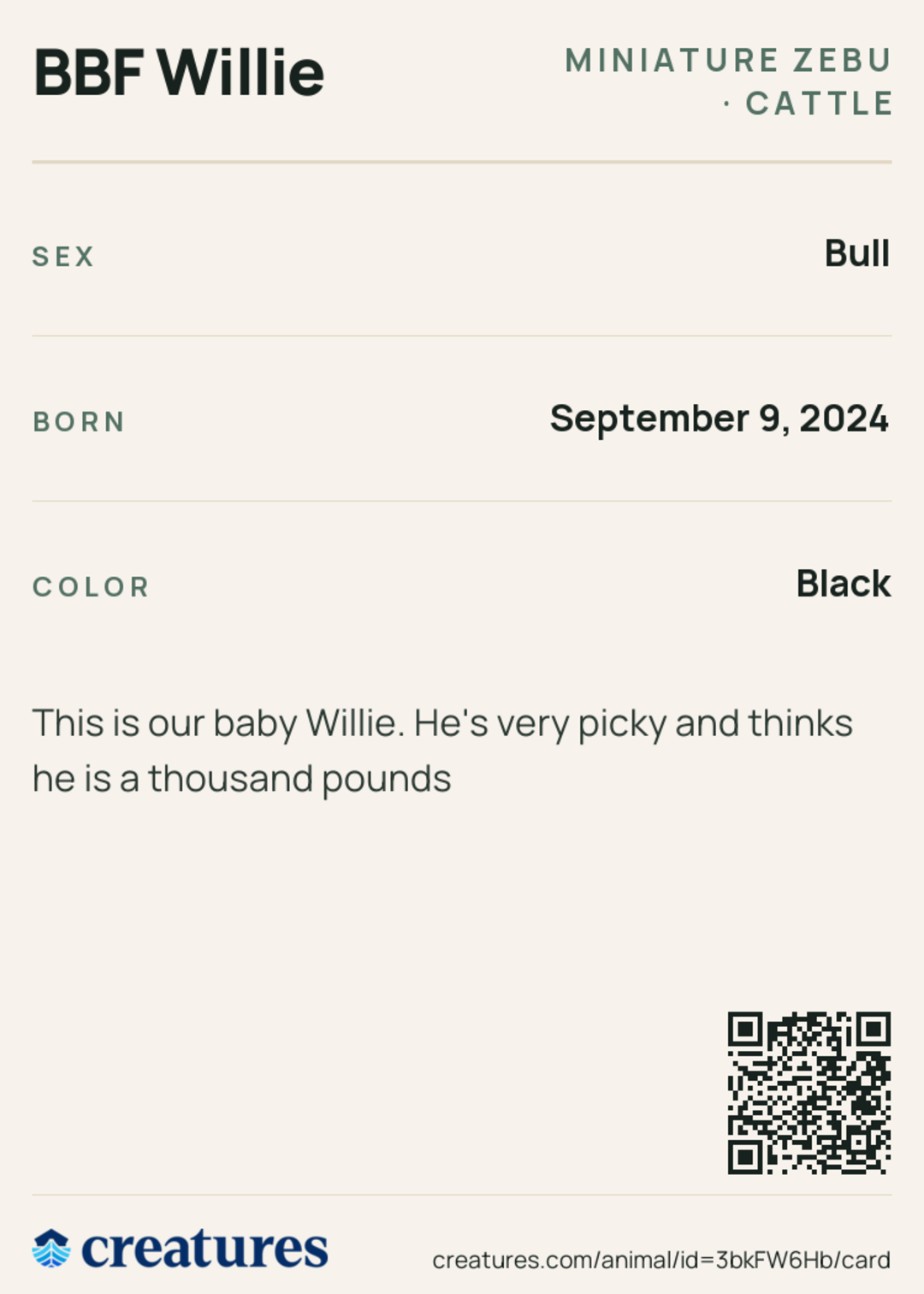 BBF Willie Creature Card back