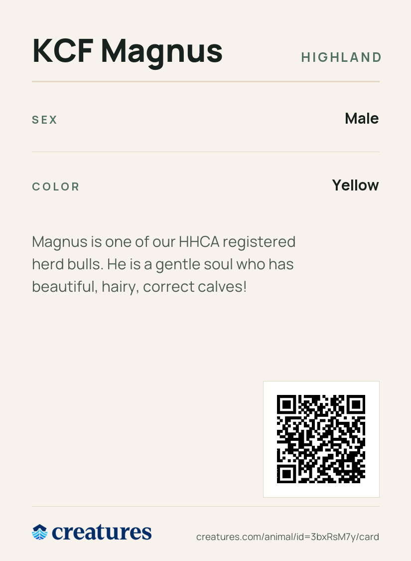KCF Magnus Creature Card back