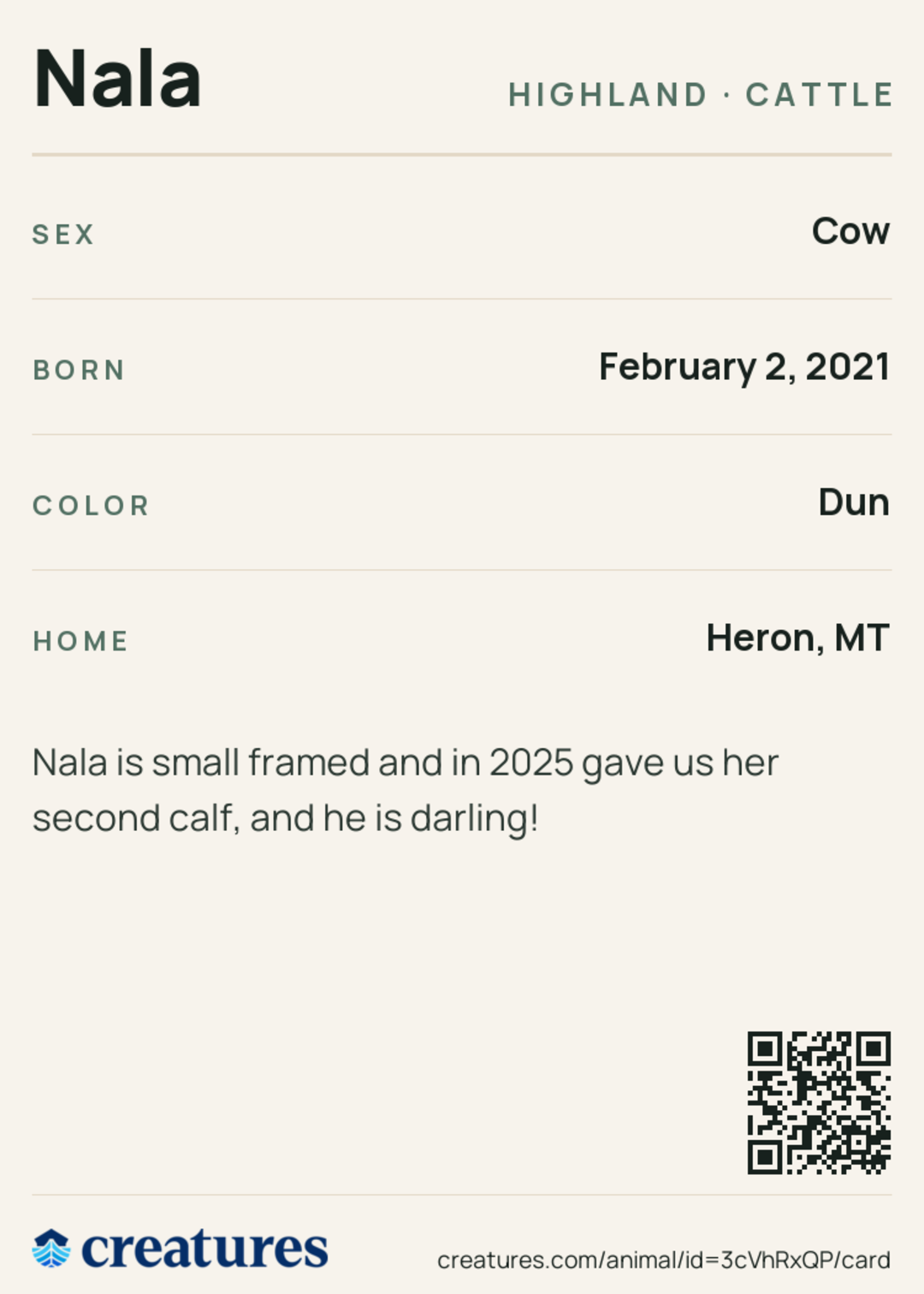 Nala Creature Card back