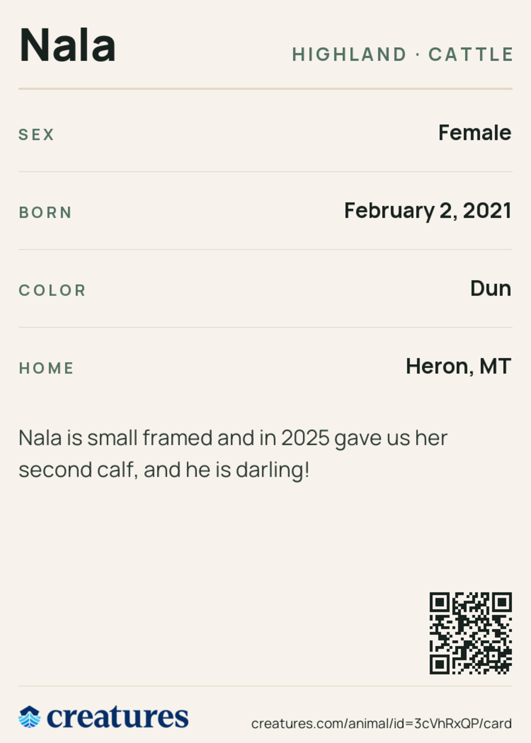 Nala Creature Card back