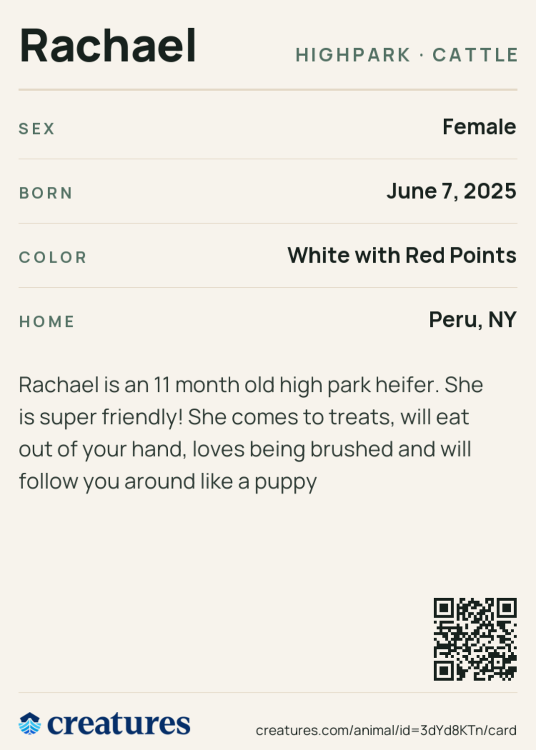 Rachael Creature Card back
