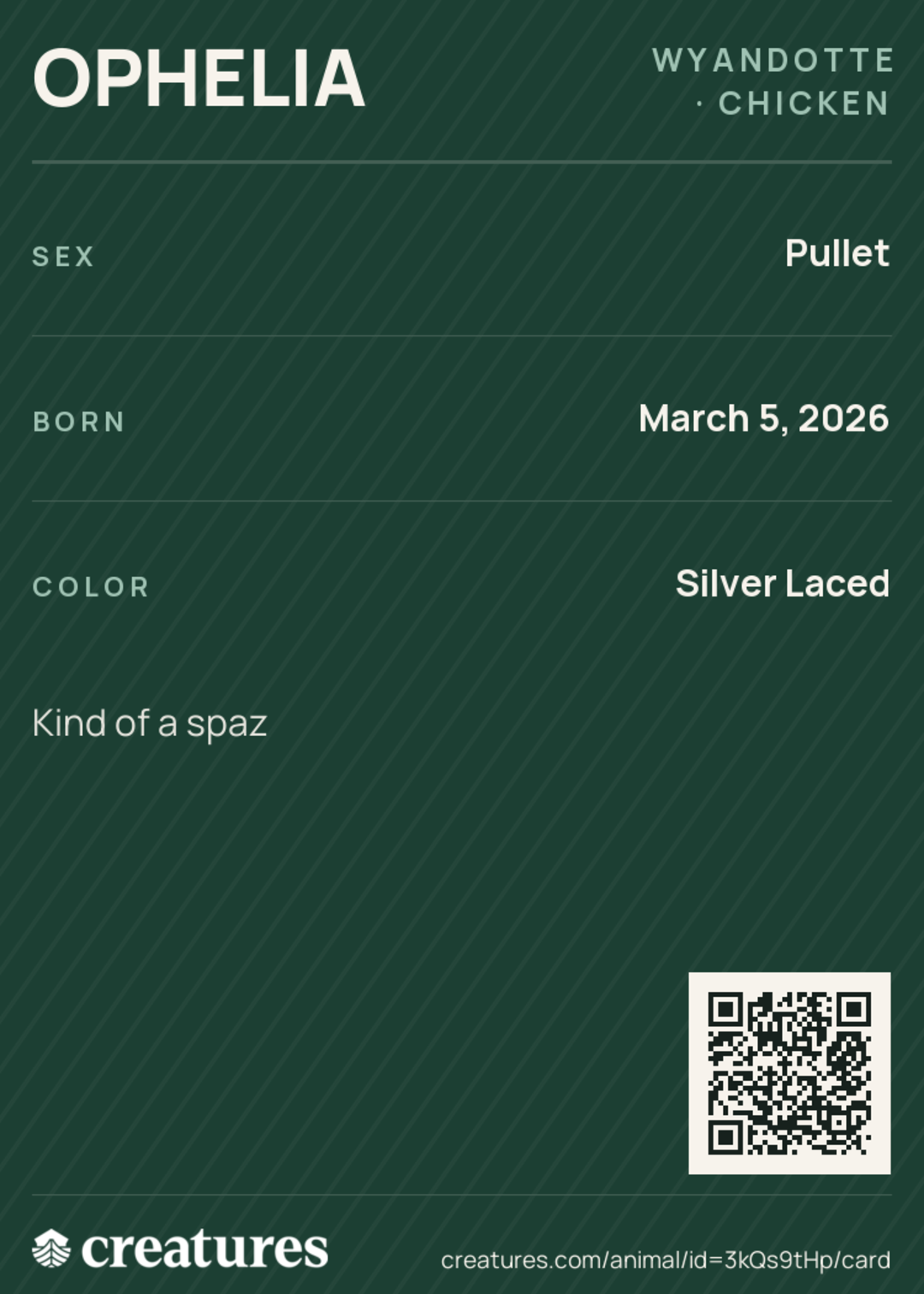 Ophelia Creature Card back