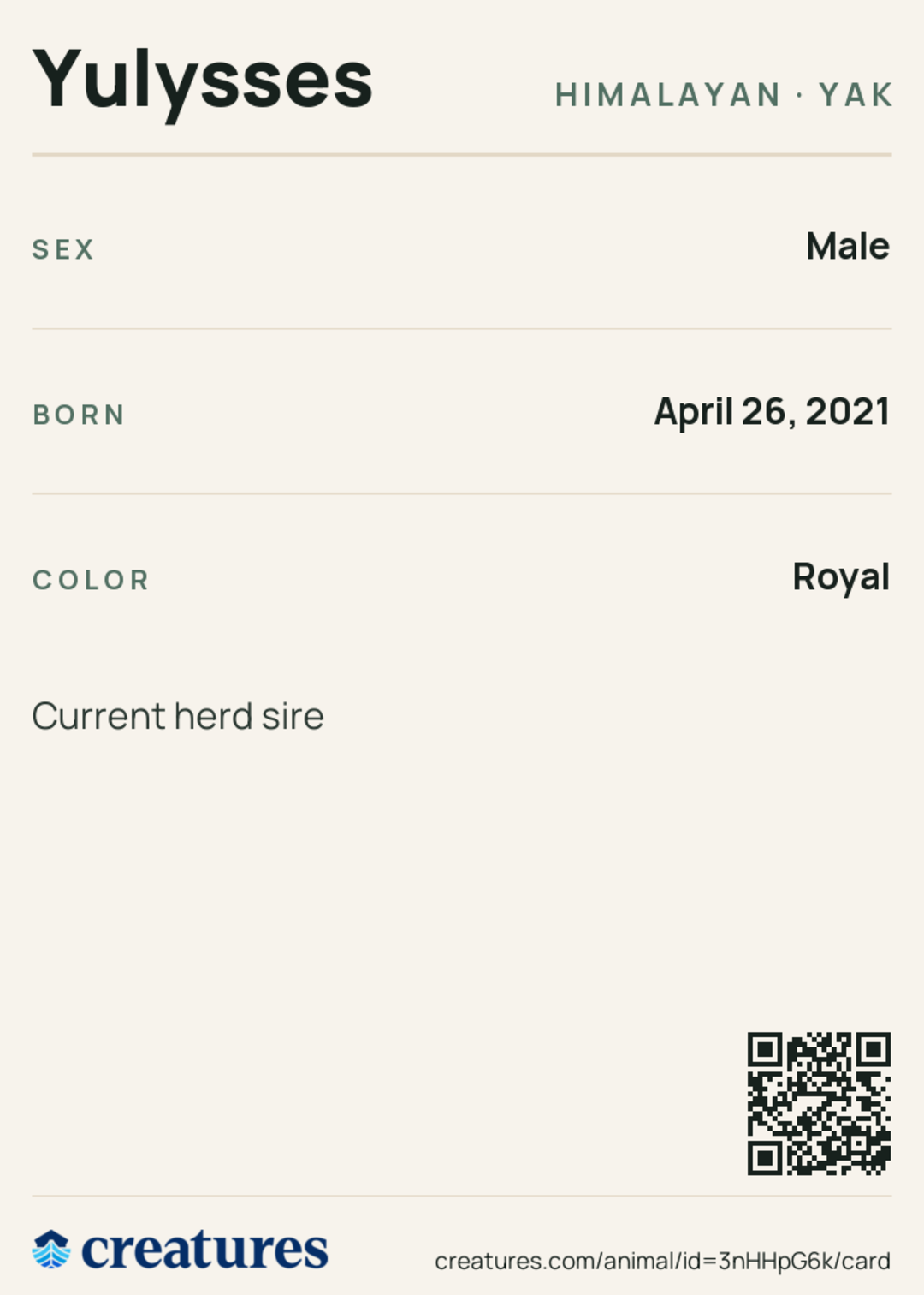 Yulysses Creature Card back