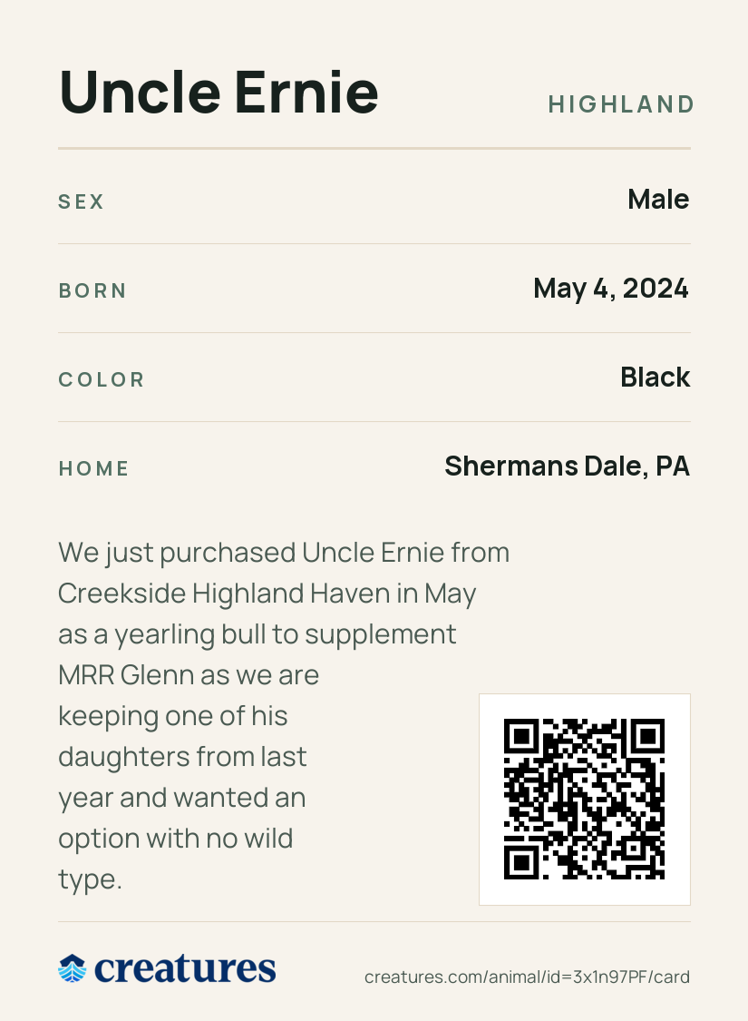 Uncle Ernie Creature Card back