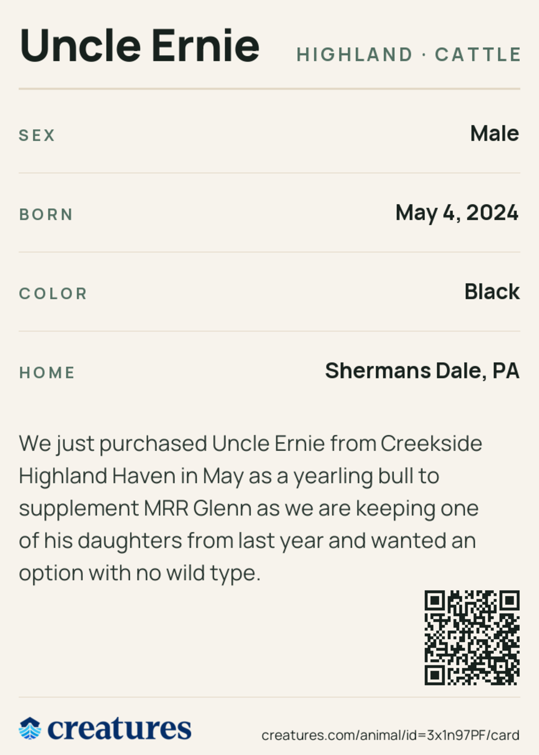 Uncle Ernie Creature Card back
