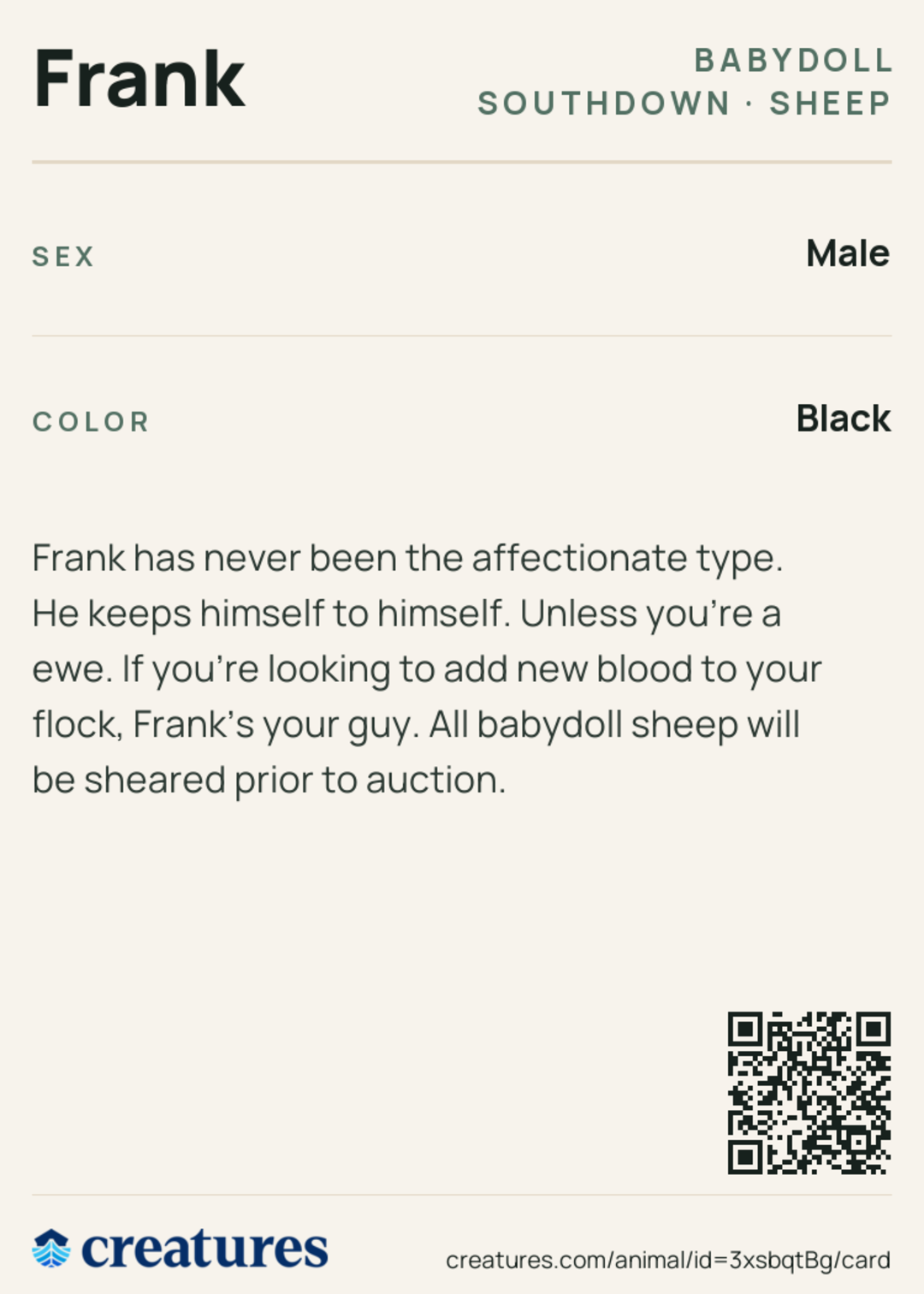 Frank Creature Card back