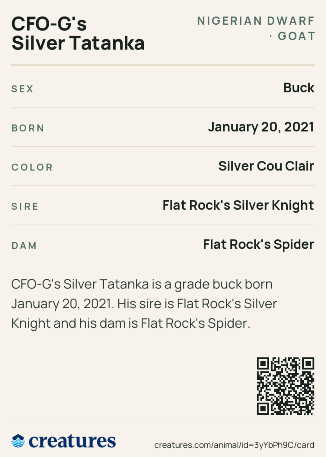 CFO-G's Silver Tatanka Creature Card back