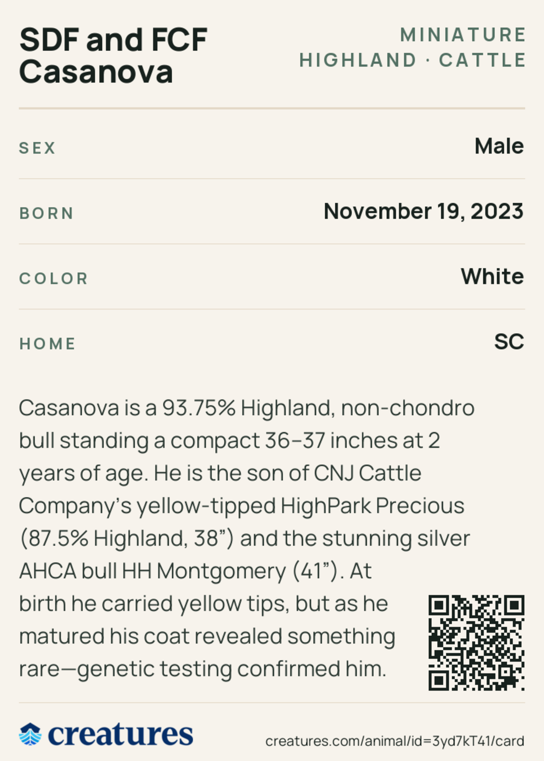 SDF and FCF Casanova Creature Card back