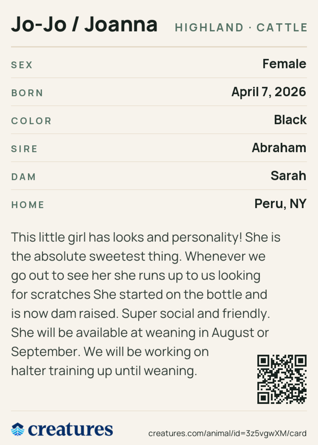 Jo-Jo / Joanna Creature Card back