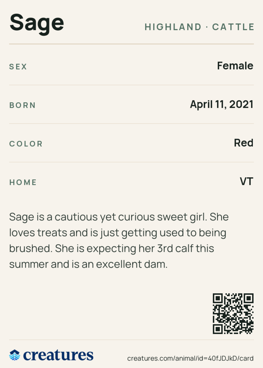 Sage Creature Card back