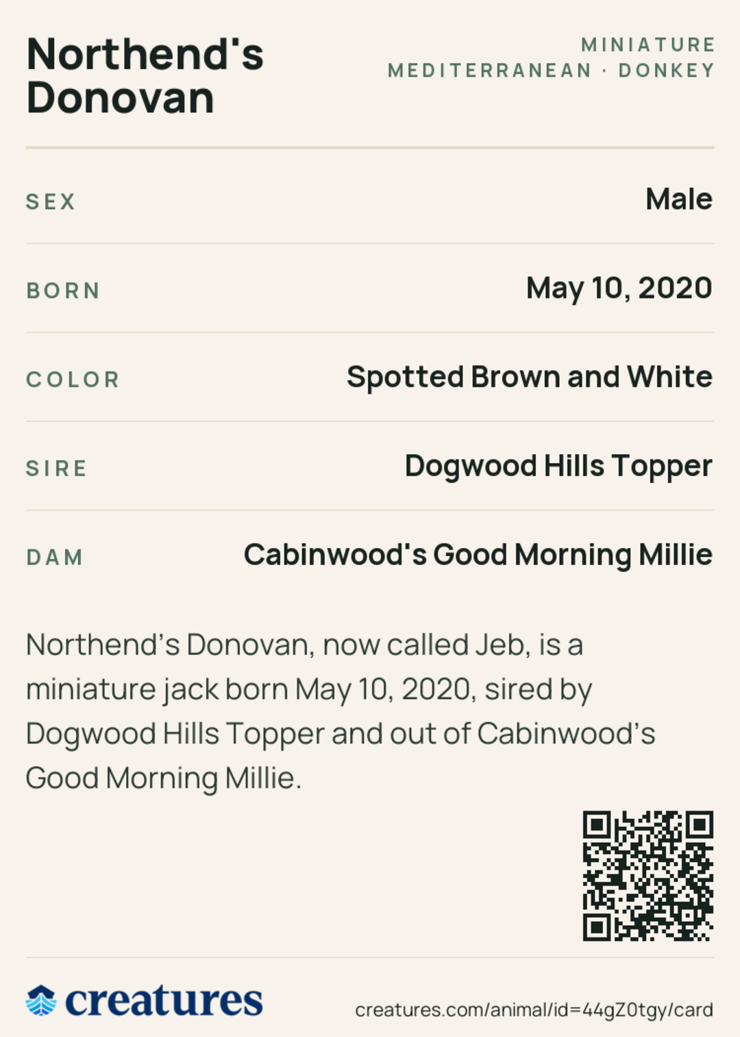 Northend's Donovan Creature Card back