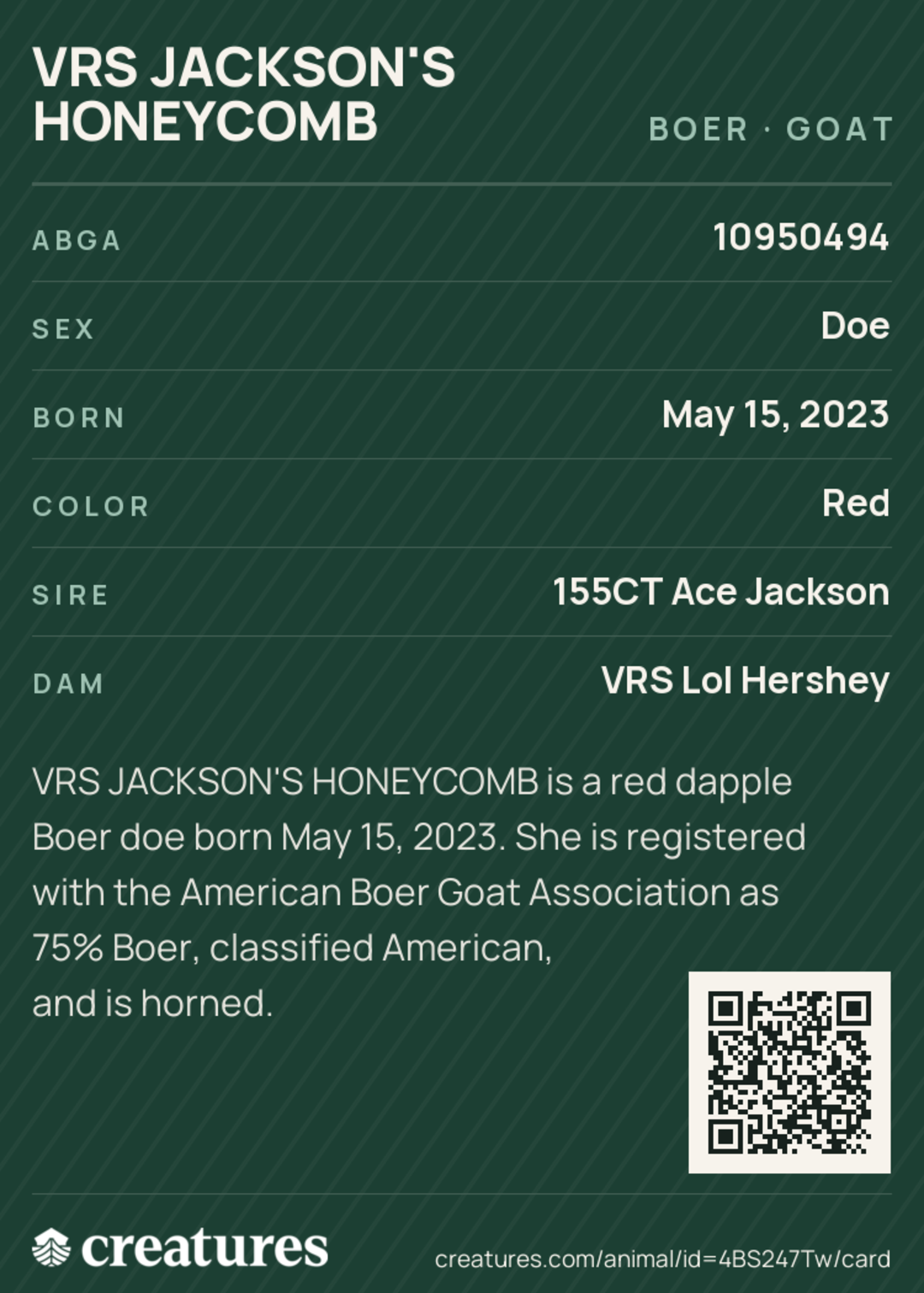VRS Jackson's Honeycomb Creature Card back