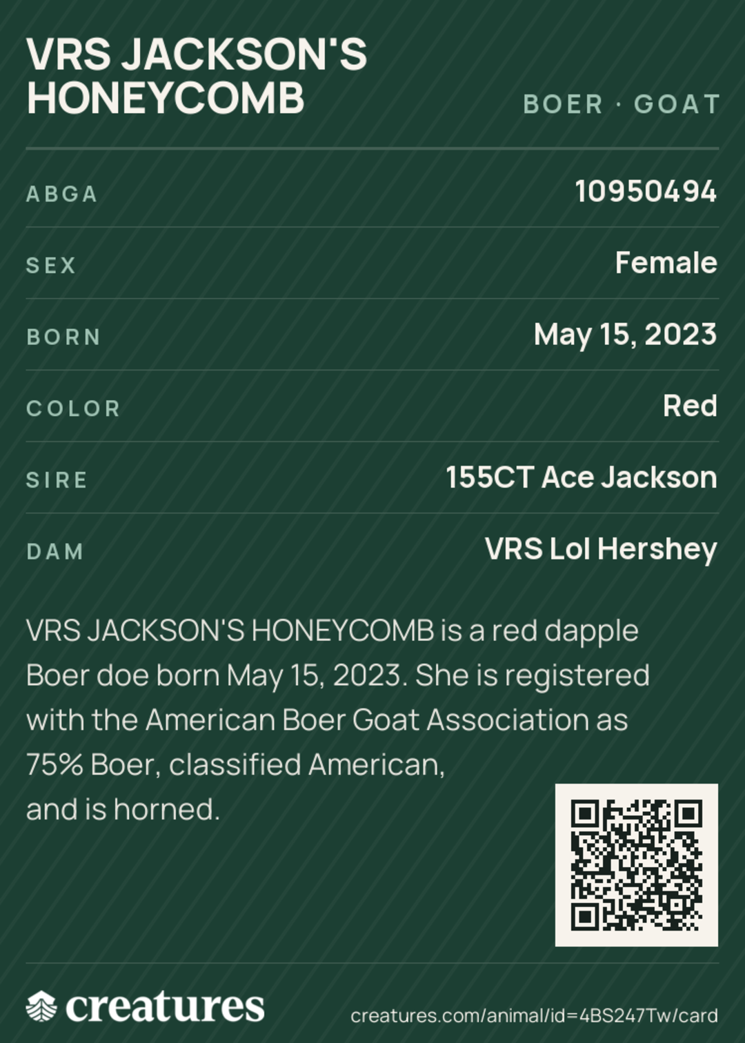 VRS Jackson's Honeycomb Creature Card back